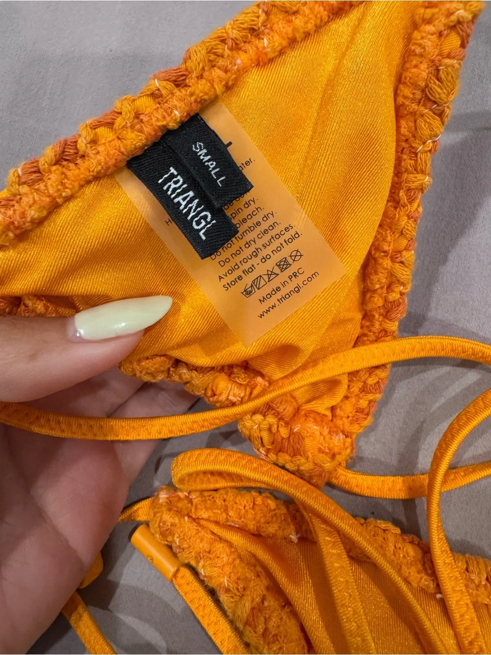 triangl swimwear Orange Crochet Triangle Bikini set, small top medium bottom